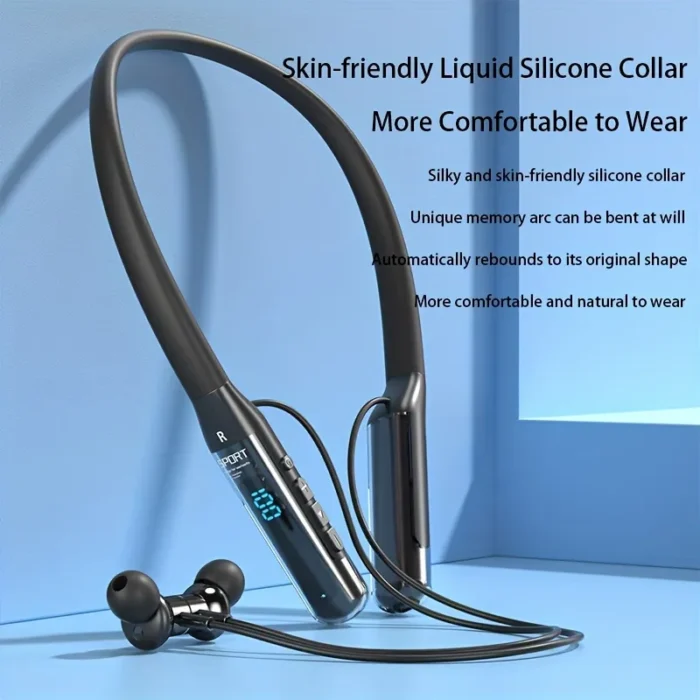 Silicone Neckband Headphones With Playback Time And Digital Display